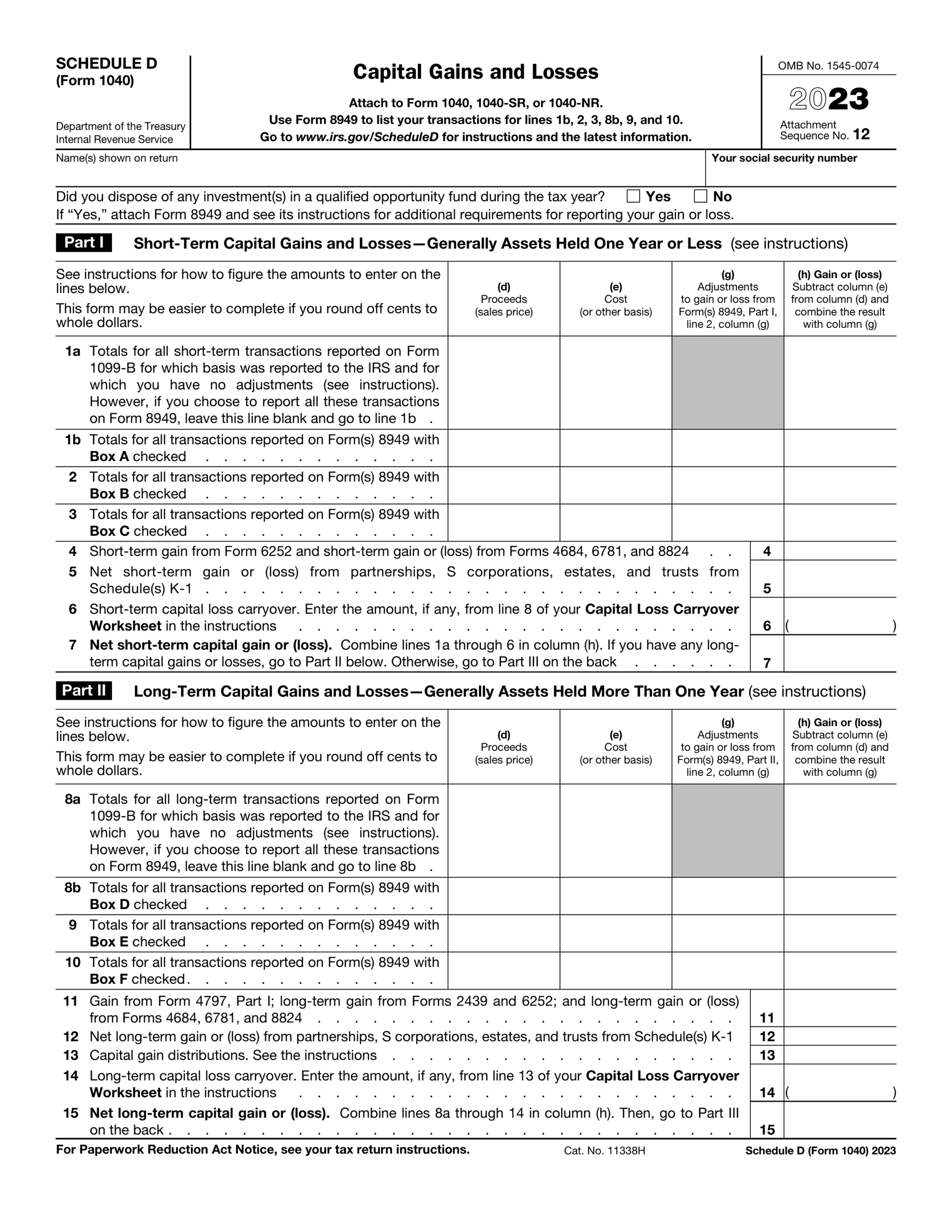 Schedule D Form 1040 2024 2025 Fill And Edit Online PDF Guru