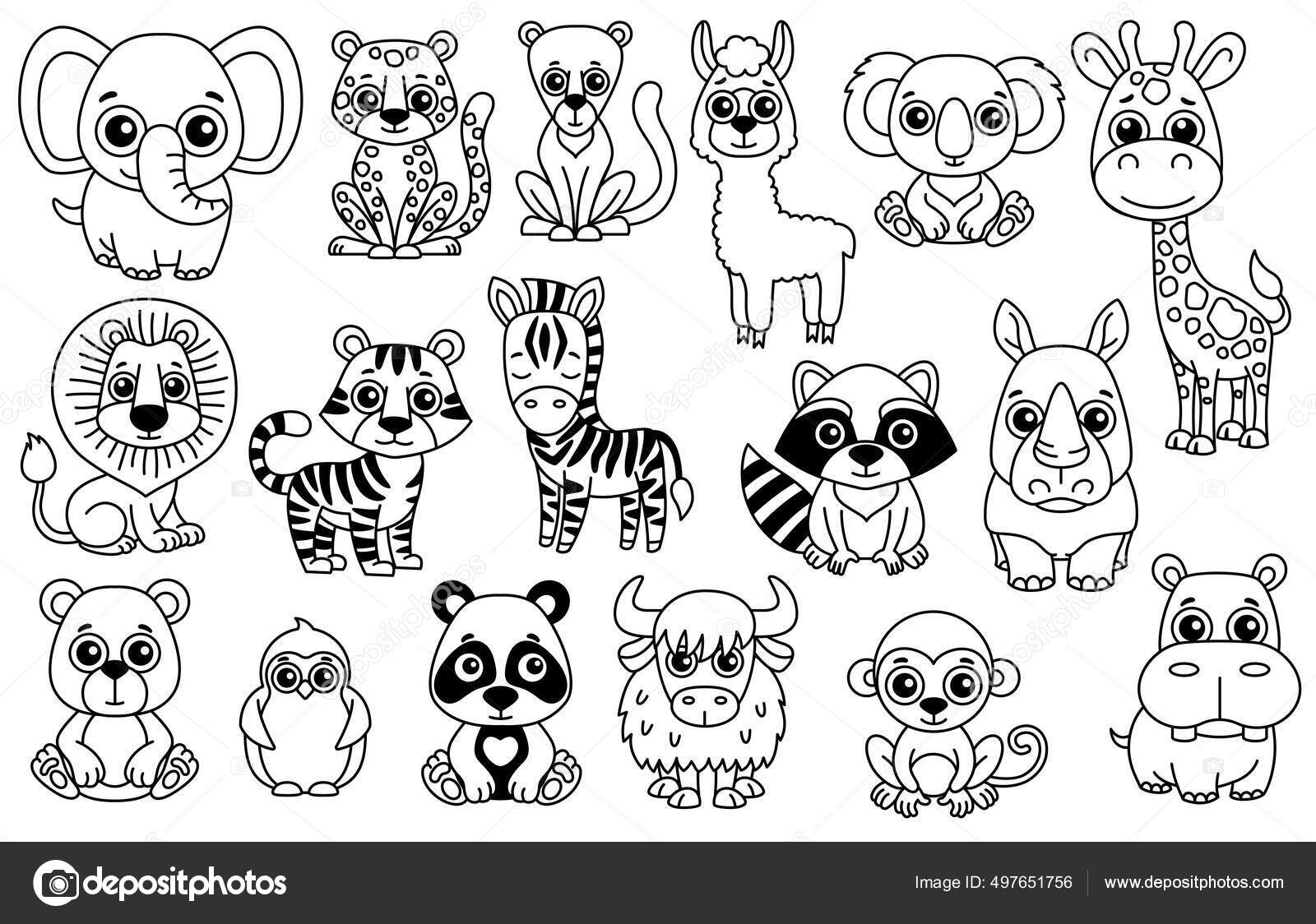 Set Cute Black White Zoo Animals Cartoon Style Laser Cut Stock Vector By natasha tpr 497651756