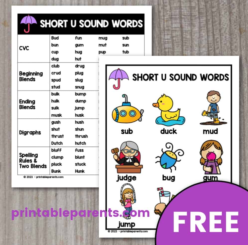 Short U Sound Words Printable Parents