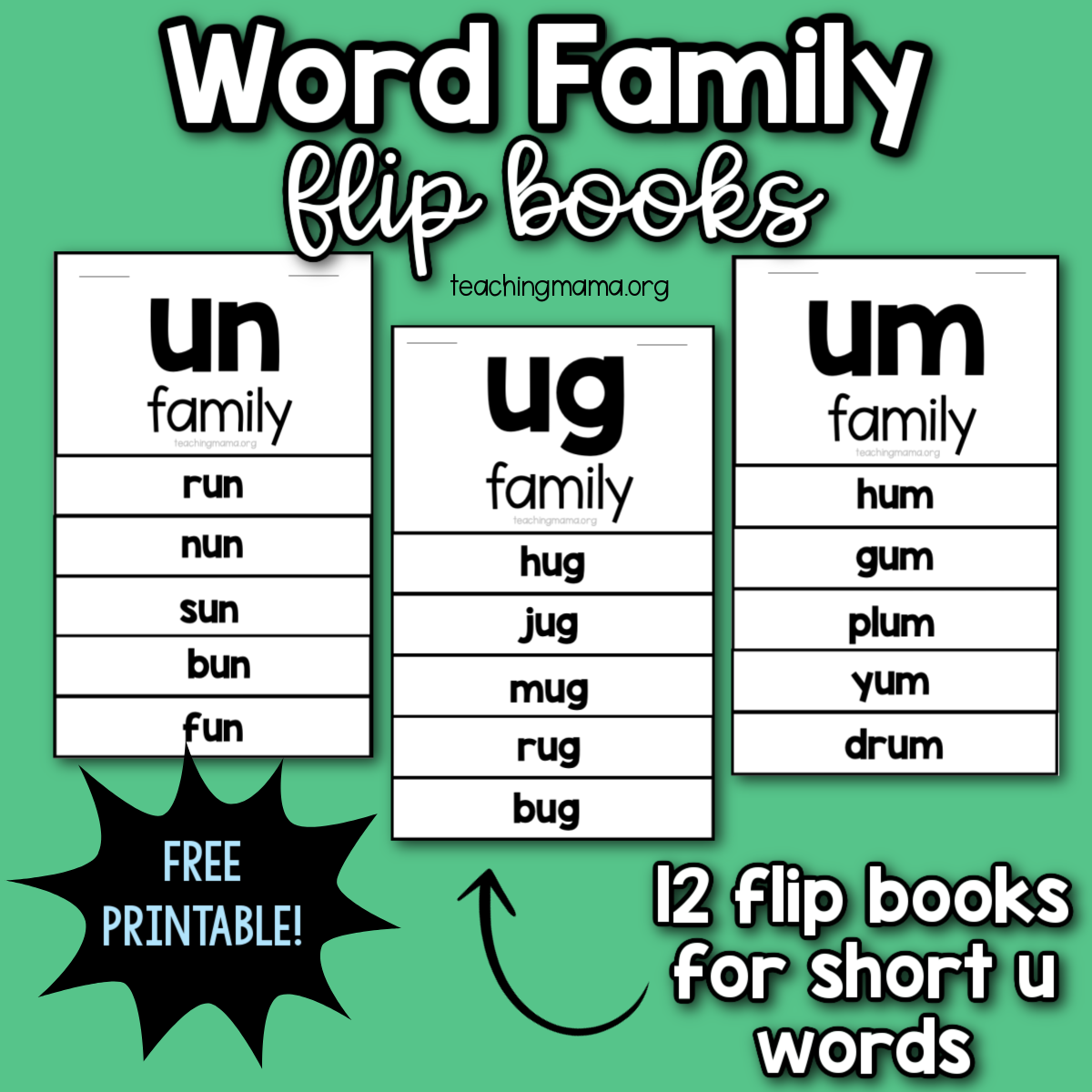 Short U Word Family Flip Books Teaching Mama