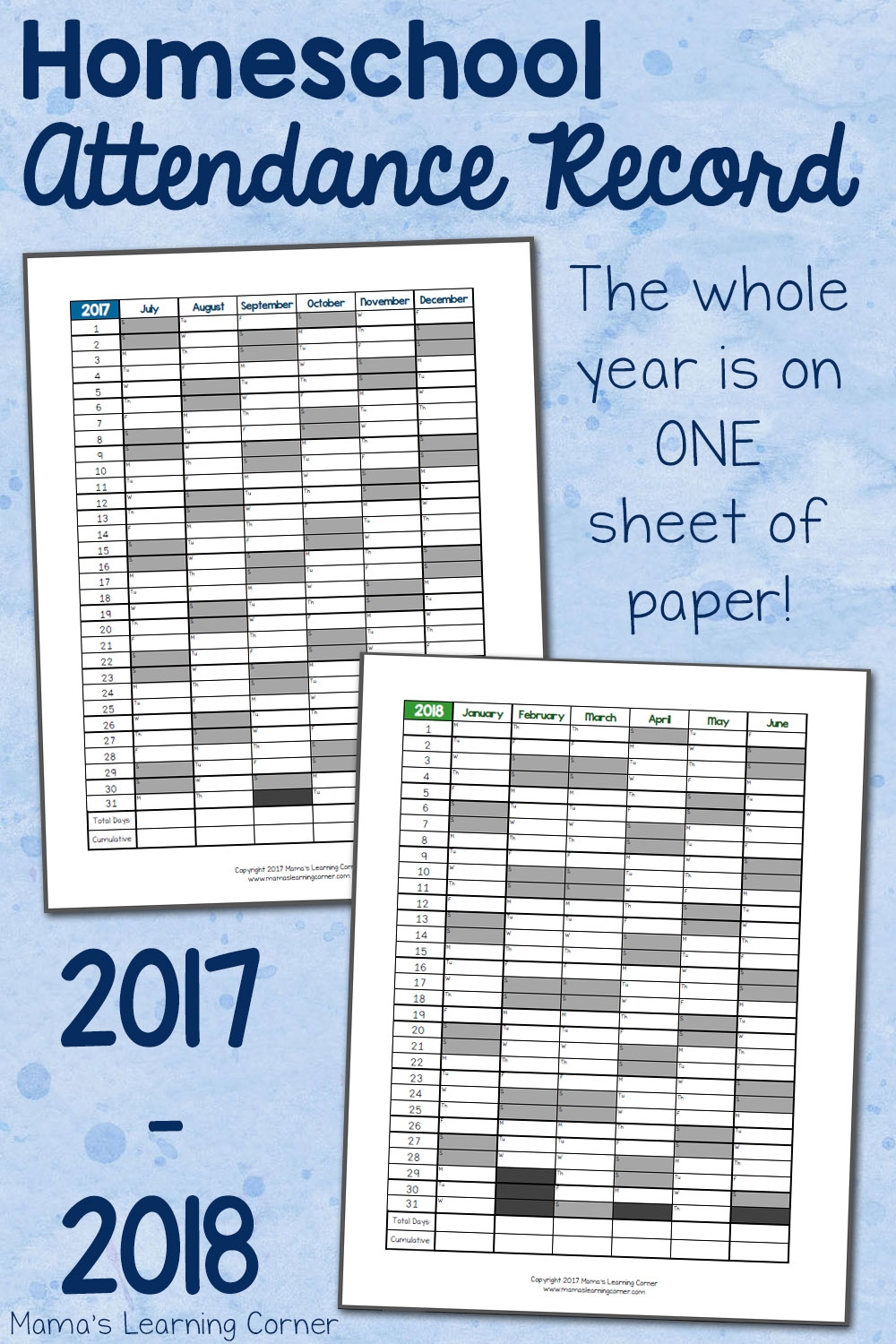 Simple Homeschool Attendance Record 2017 2018 Mamas Learning Corner