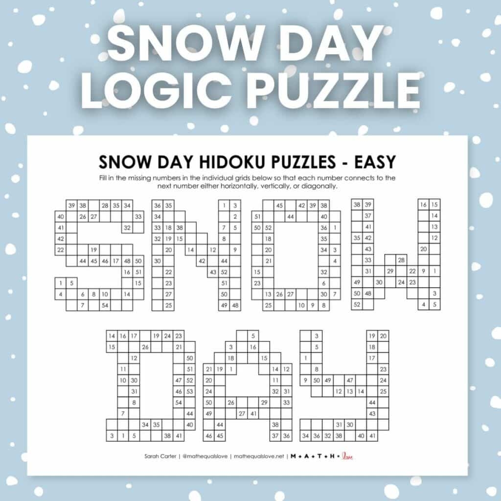 Snow Day Hidoku Logic Puzzles Math Love