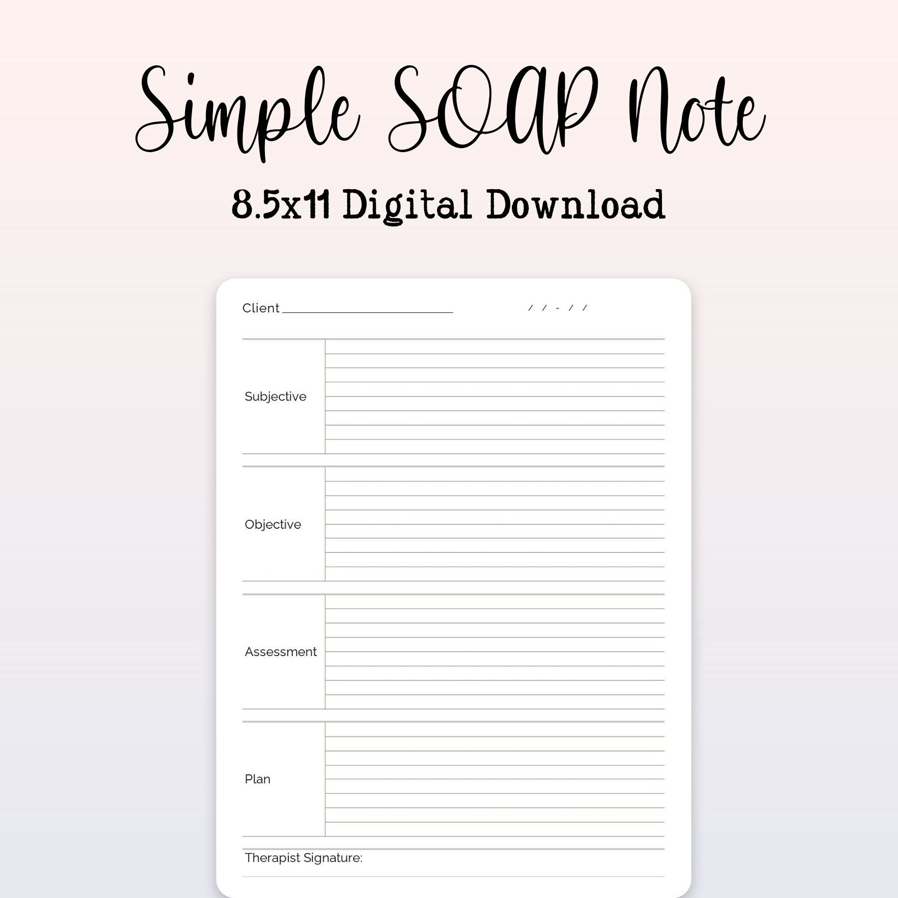 SOAP Note Template Simple Therapy Note Counselor Note Progress Note Etsy