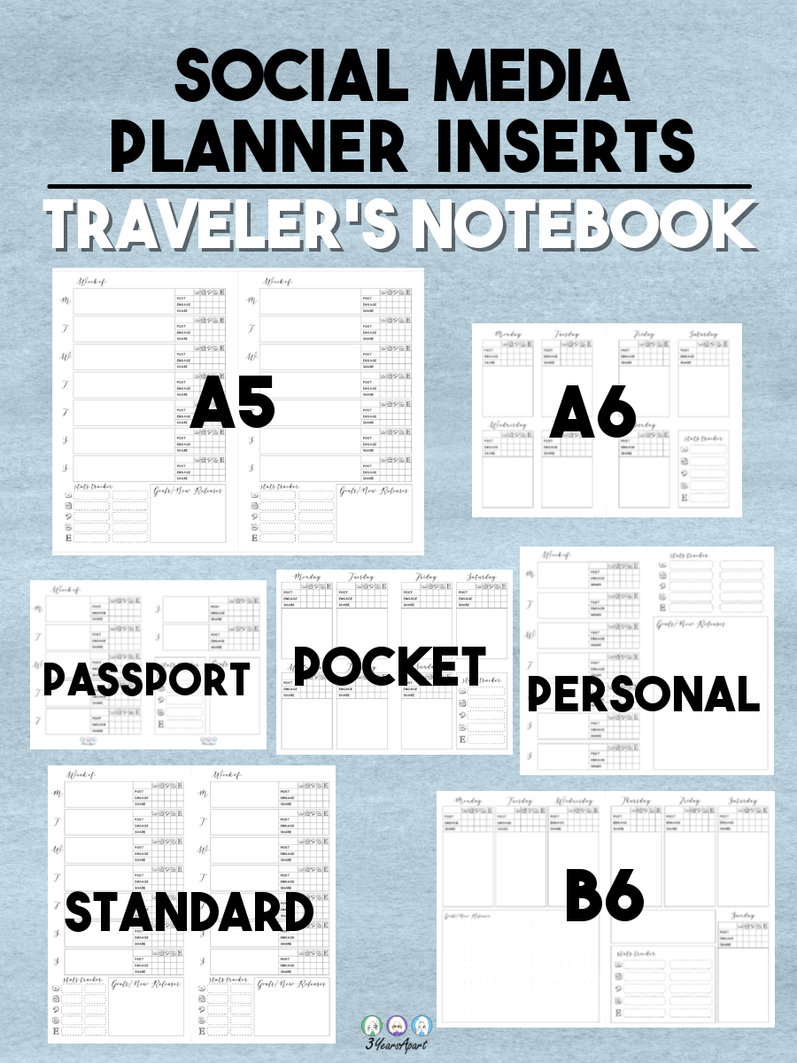 Social Media Planner Inserts Free Printable For Traveler s Notebooks And Planners 3 Years Apart