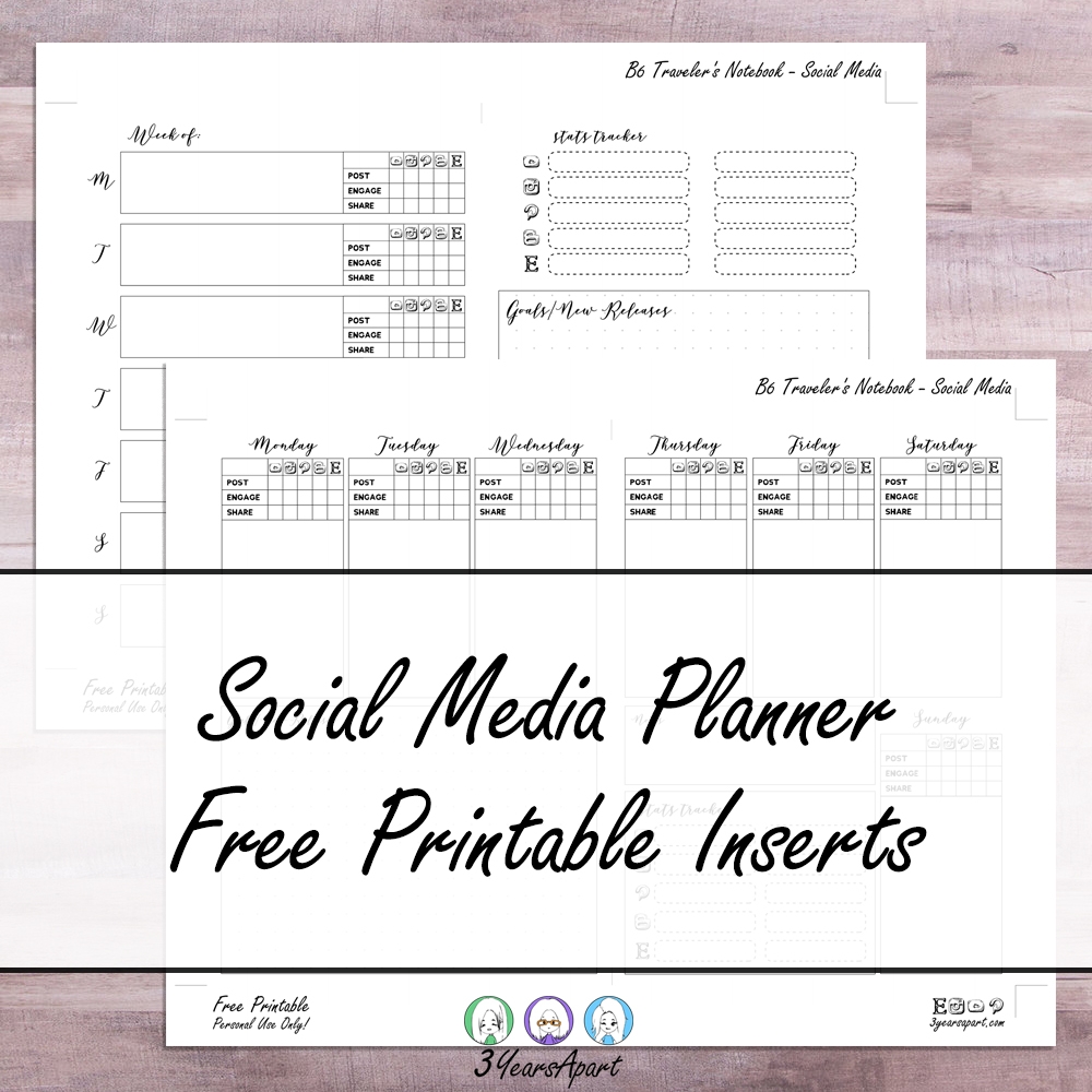 Social Media Planner Inserts Free Printable For Traveler s Notebooks And Planners 3 Years Apart