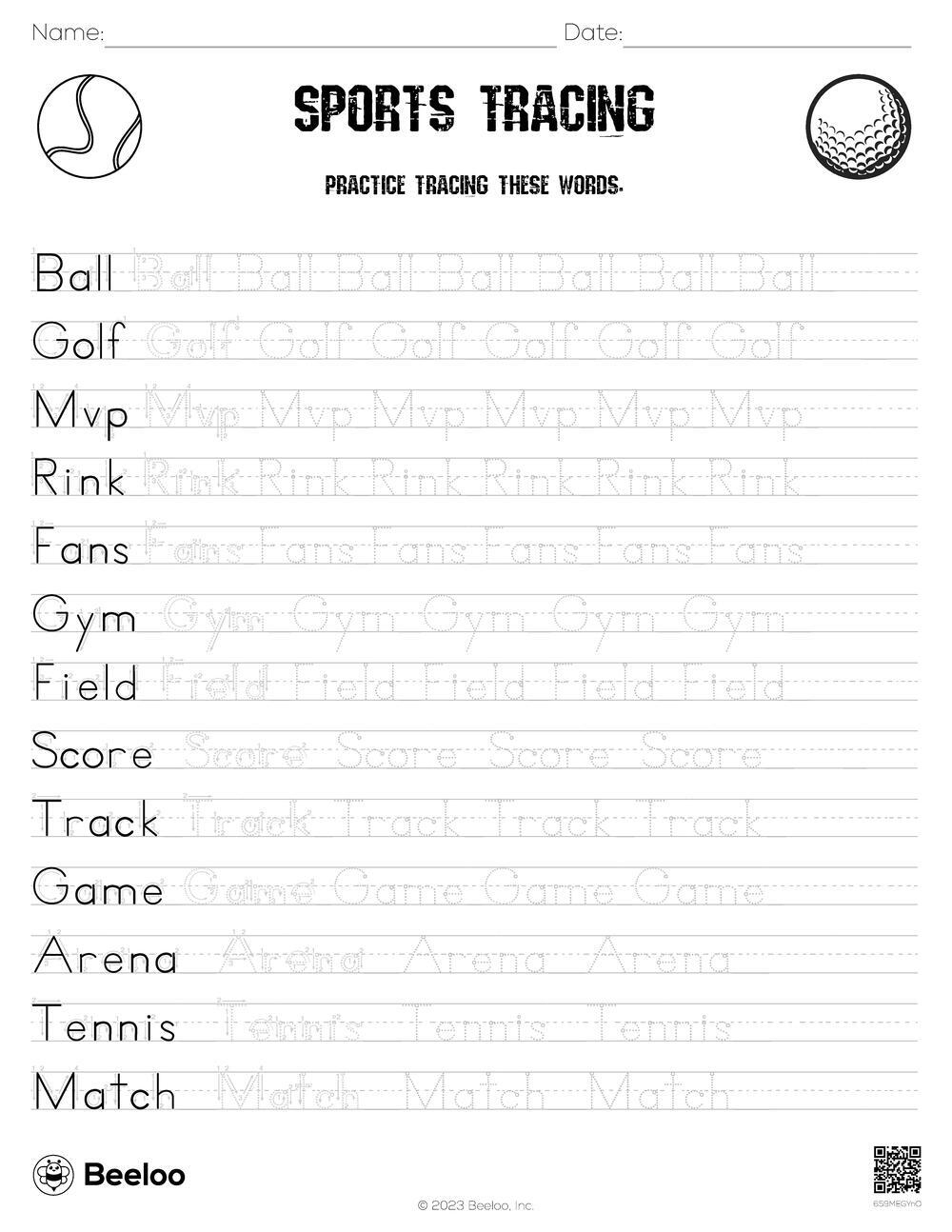 Sports Tracing Beeloo Printable Crafts And Activities For Kids