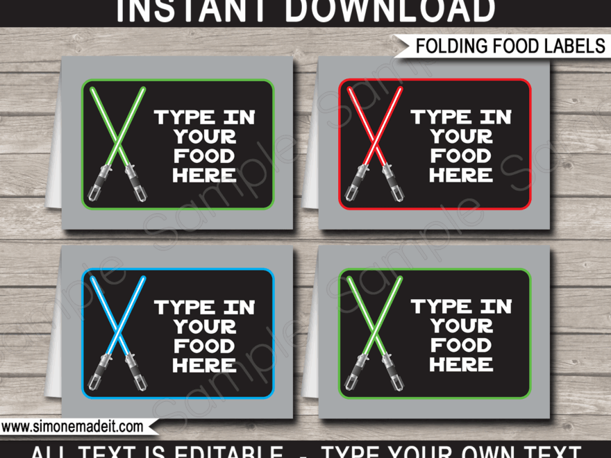 Star Wars Party Food Labels Template Printable Birthday Party Decoration