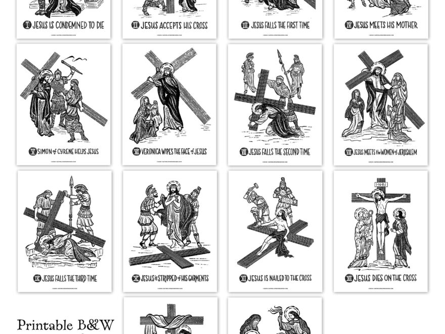 Stations Of The Cross 8 5 X 11 Black White Art Prints Printable Stations Of The Cross Classroom Stations Of The Cross Lent Decor