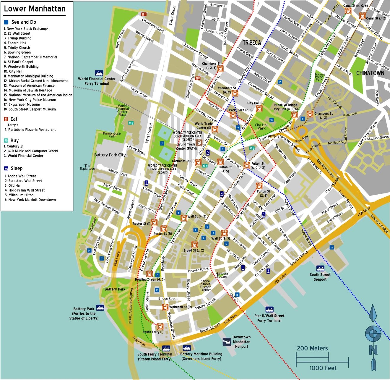 Street Map Of Lower Manhattan Map Of Lower Manhattan With Street Names New York USA 