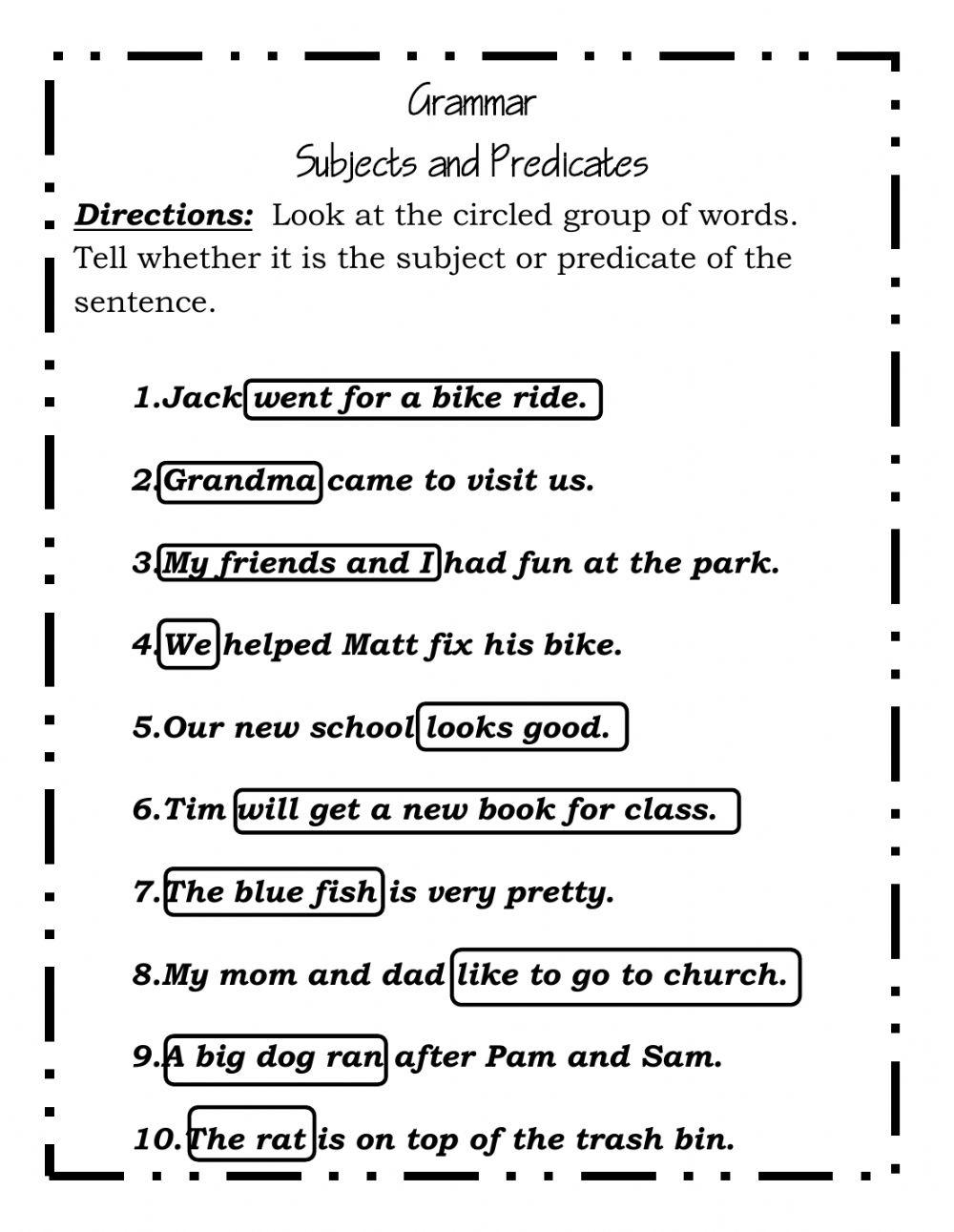 Subject And Predicate Interactive Activity For 3 Live Worksheets Worksheets Library