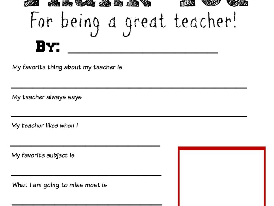 Thank You Teacher Free Printable