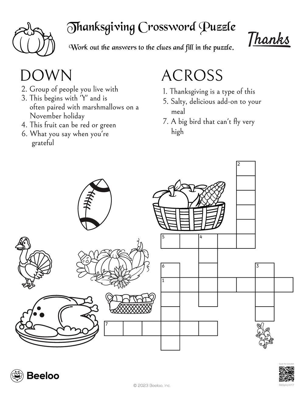 Free Thanksgiving Crossword Puzzles Printable