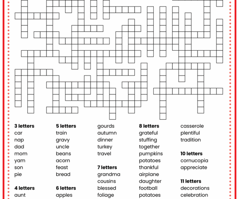 Thanksgiving Word Fill In Puzzle Puzzle Cheer
