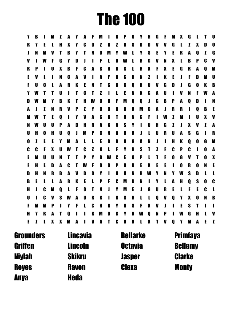 100 Word Word Search Printable