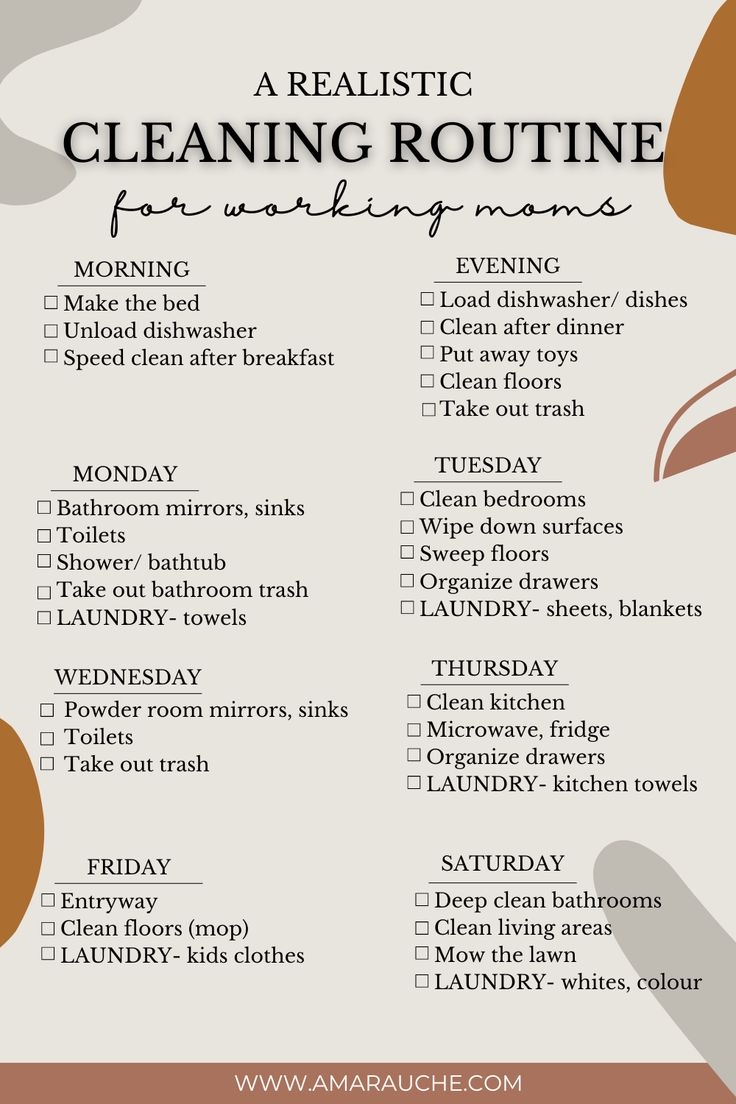 Printable Cleaning Schedule For Working Moms