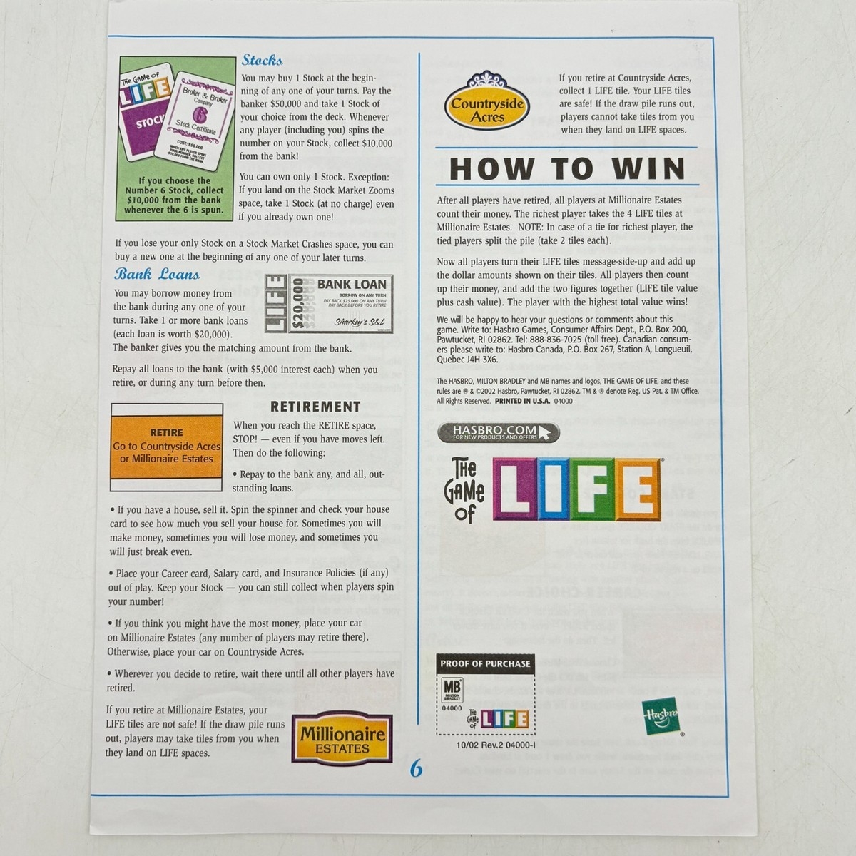 The Game Of Life Instructions 2005 Replacement Pieces Part Rules EBay