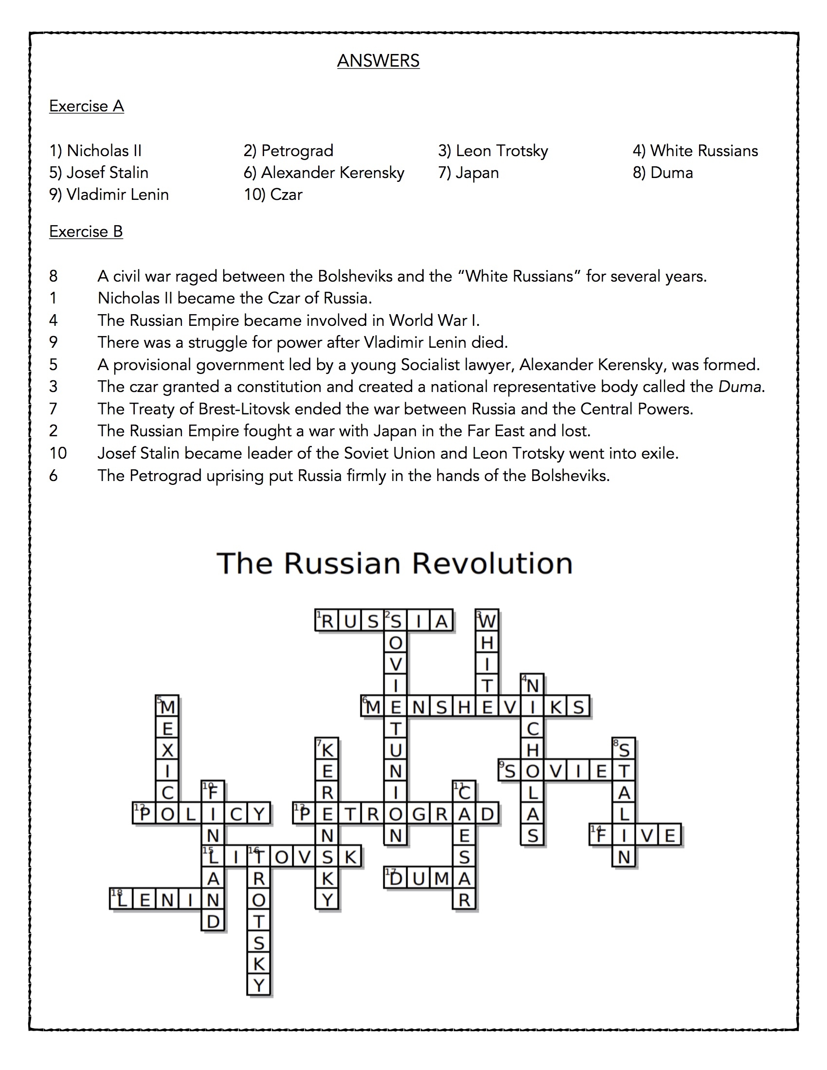 The Russian Revolution Reading Comprehension Passage Classful