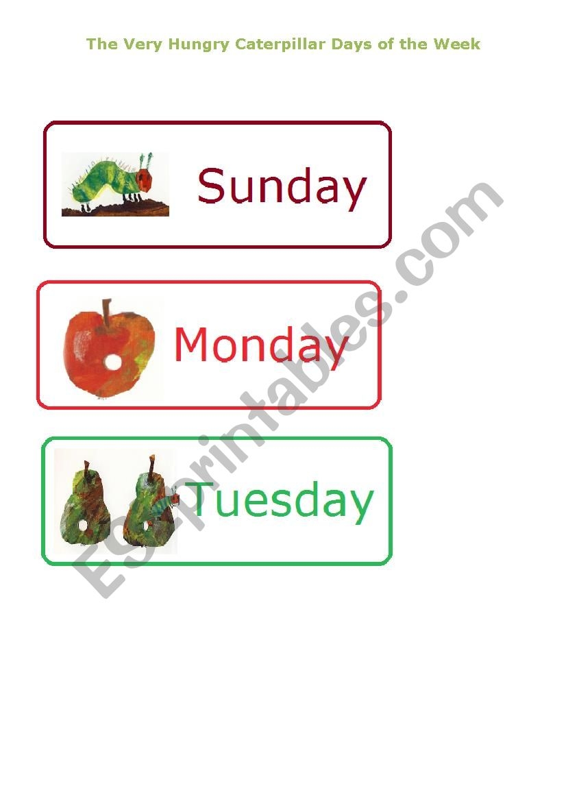 The Very Hungry Caterpillar Days Of The Week 1 ESL Worksheet By Zelle