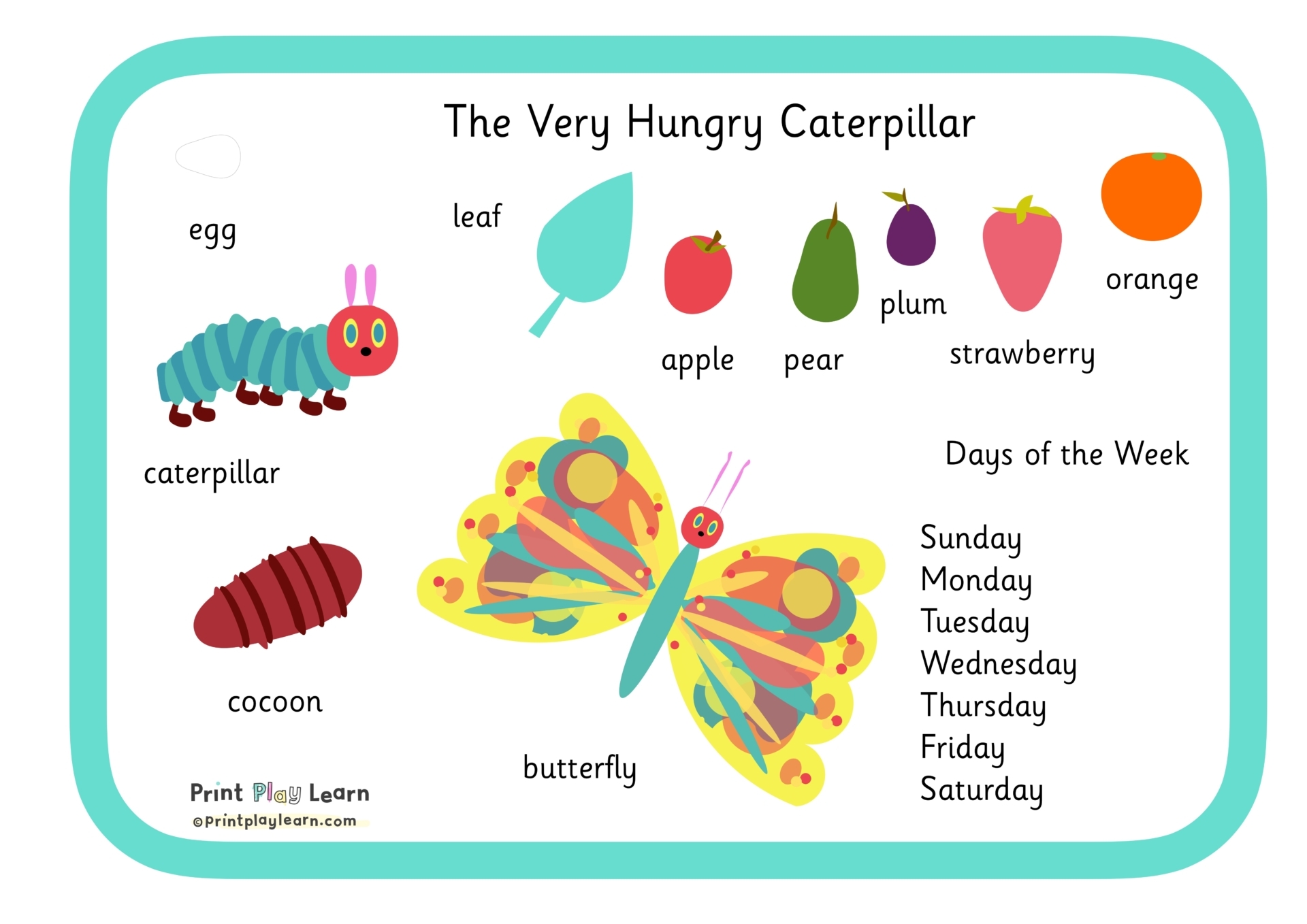Printable The Hungry Caterpillar Day Of Week Cards