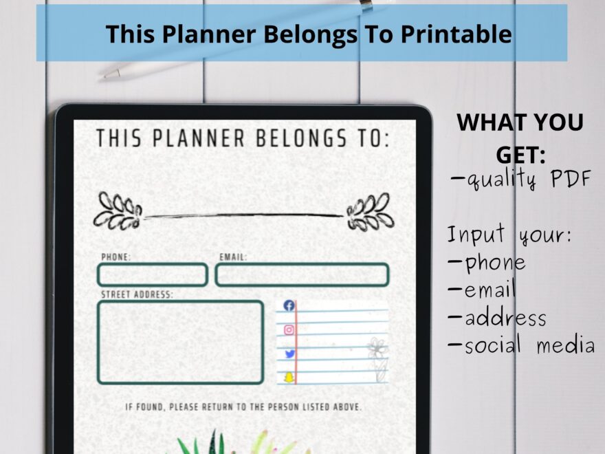 This Planner Belongs To PDF Printable Digital Download Goodnotes5 Compatible Social Media Included Etsy Australia