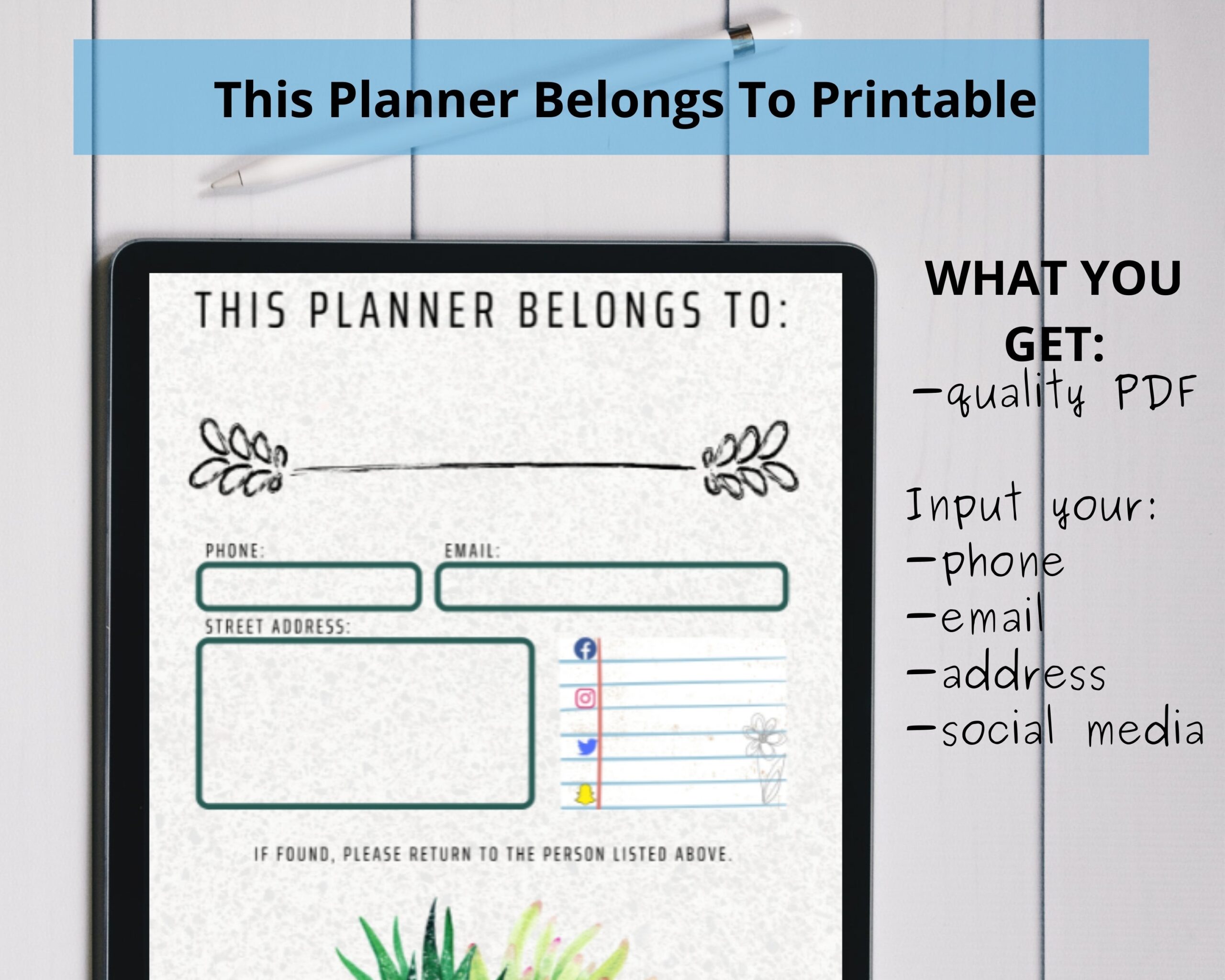 This Planner Belongs To PDF Printable Digital Download Goodnotes5 Compatible Social Media Included Etsy Australia