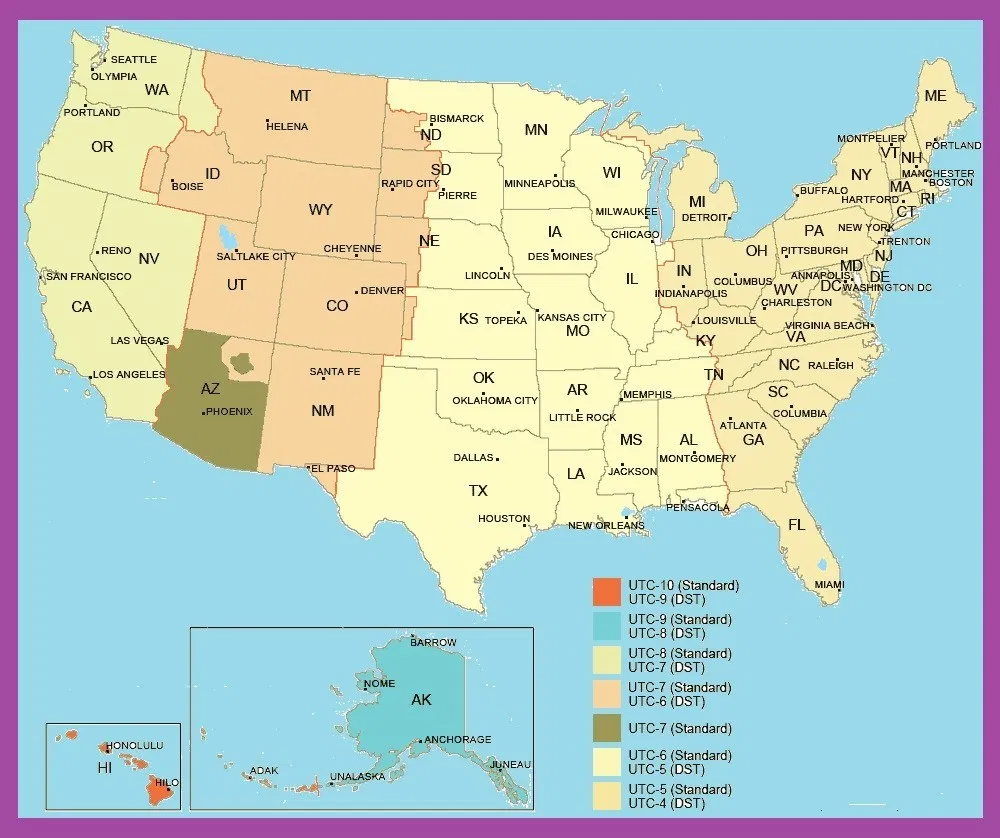 Time Zone Map Usa Printable
