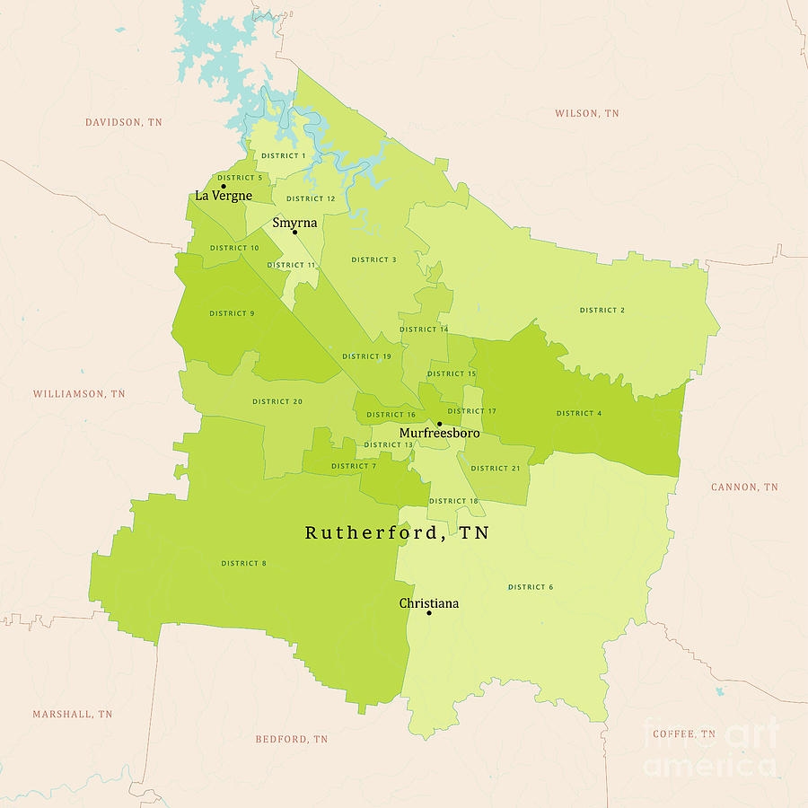 TN Rutherford County Vector Map Green By Frank Ramspott
