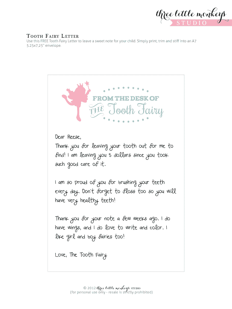 Editable And Printable Tooth Fairy Letter