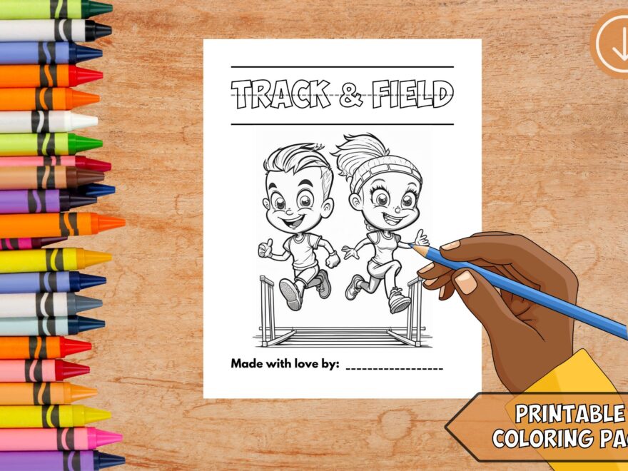 Track And Field Coloring Page Printable PDF Preschool Kindergarten Homeschool Worksheets Kids Party Favors Etsy