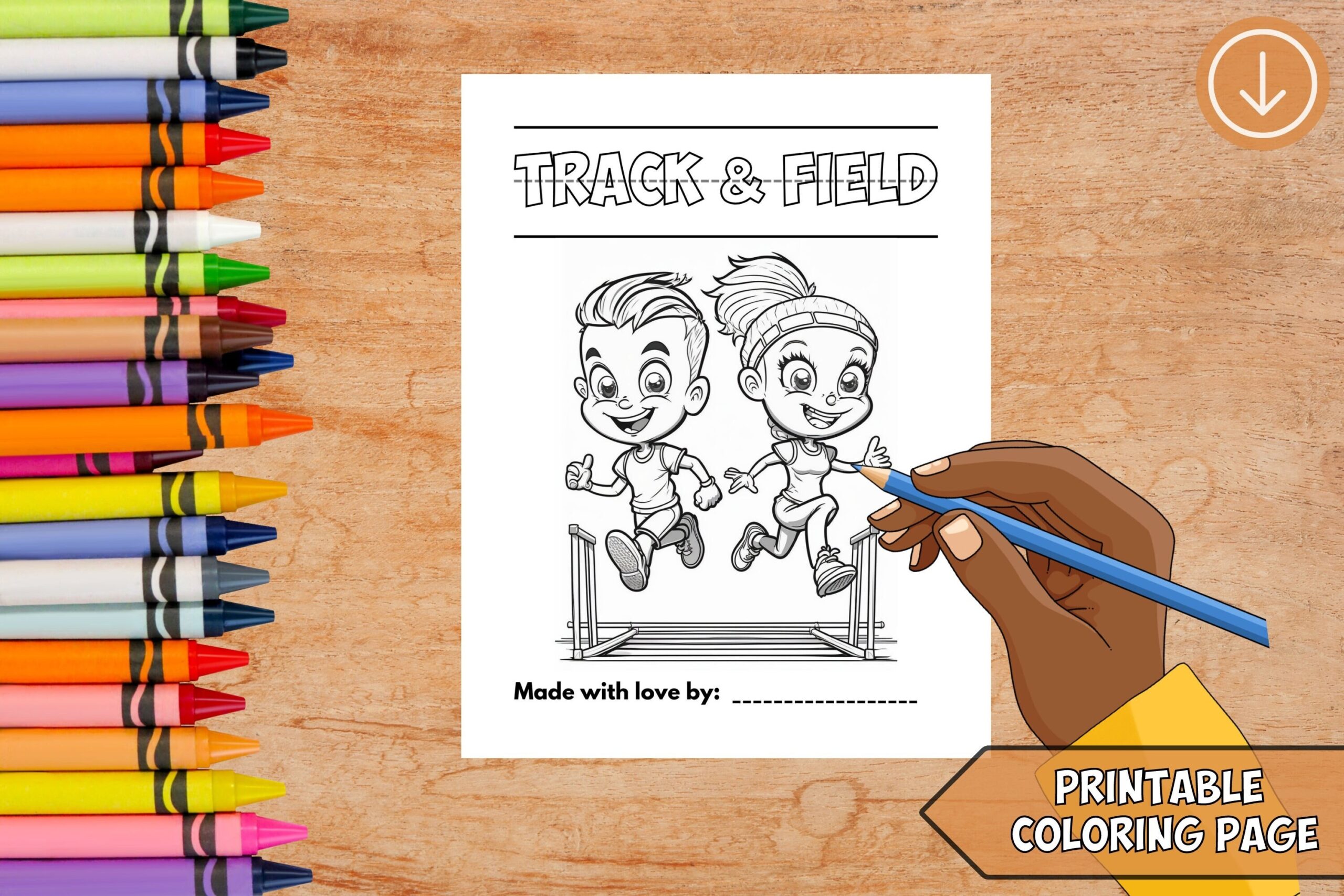 Track And Field Coloring Page Printable PDF Preschool Kindergarten Homeschool Worksheets Kids Party Favors Etsy