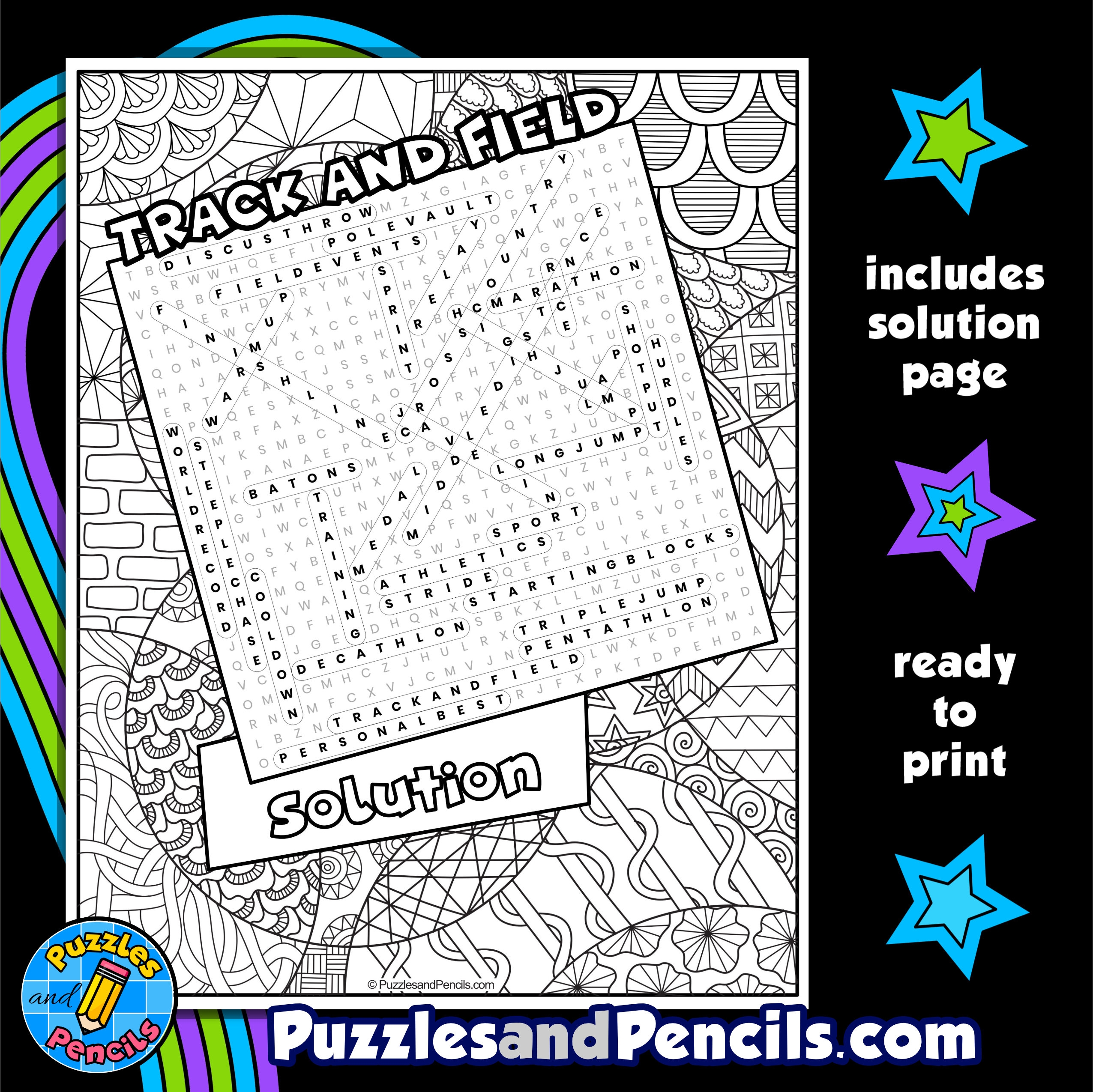 Track And Field Word Search Puzzle Activity With Coloring Made By Teachers