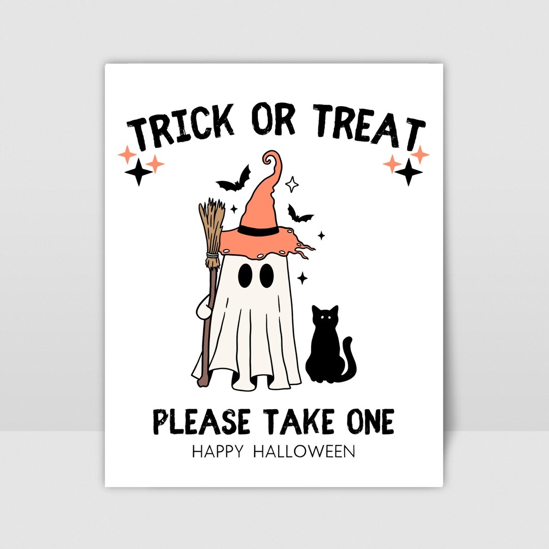 Trick Or Treat Please Take One Sign Halloween Party Decor Candy Sign Printable Door Sign Porch Sign Printable Etsy