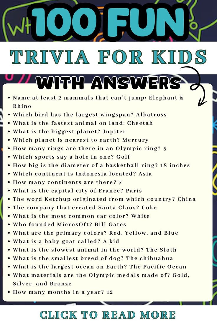 Trivia For Kids 100 Fun Questions