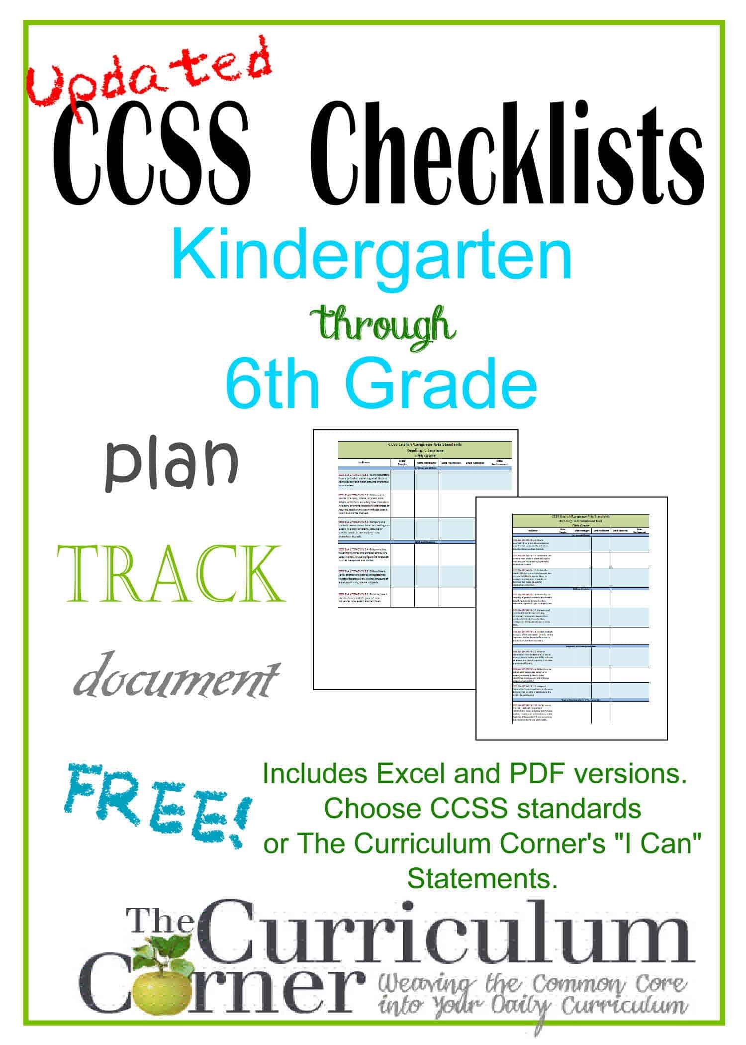 Updated Common Core I Can Checklists The Curriculum Corner 123