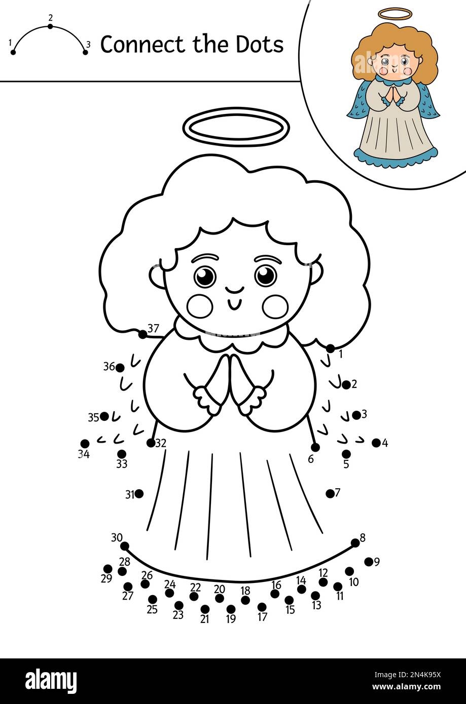 Vector Christmas Dot to dot And Color Activity With Cute Angel Winter Religious Holiday Connect The Dots Game For Children Funny Coloring Page For K Stock Vector Image Art Alamy
