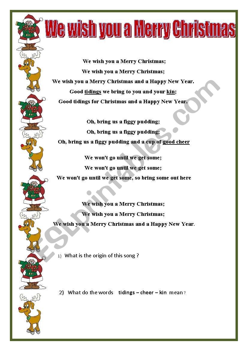 We Wish You A Merry Christmas ESL Worksheet By Swissprof