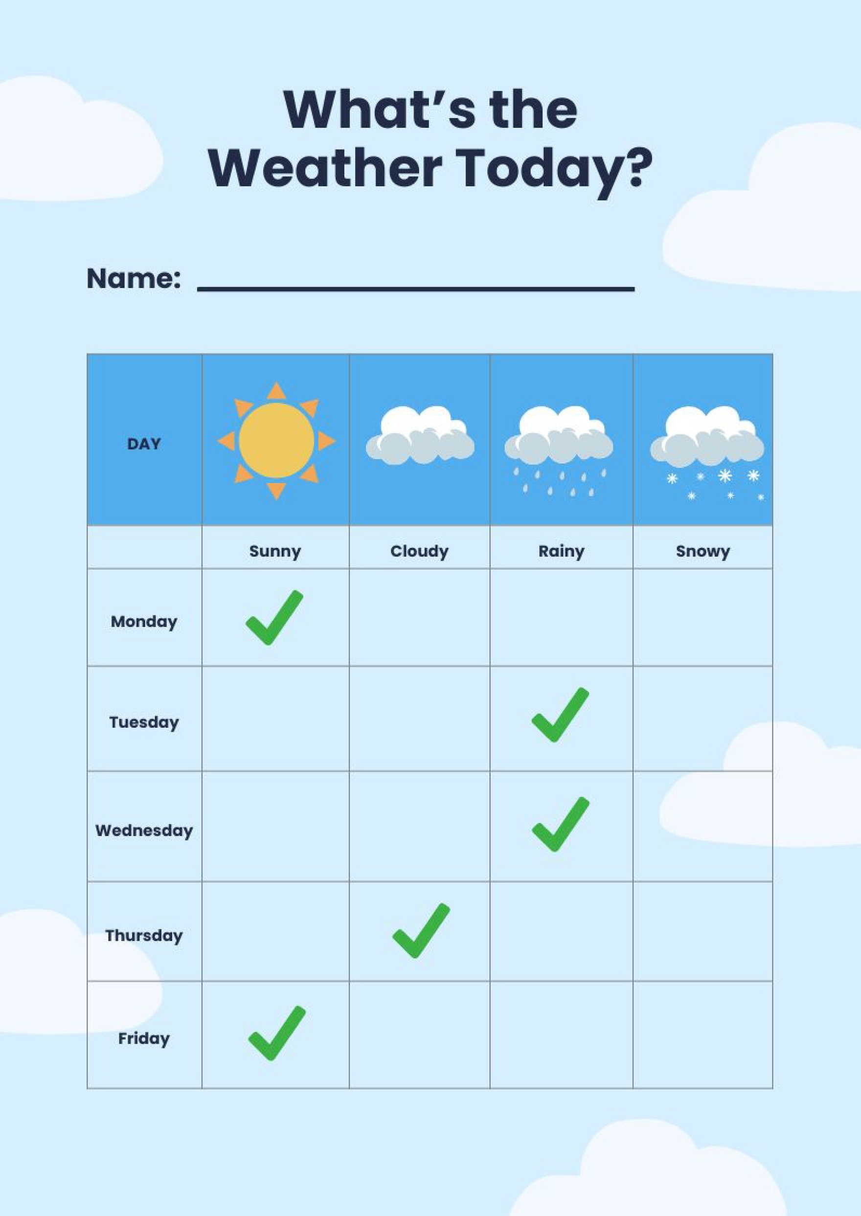Weather Chart For Kids In Illustrator PDF Download Template