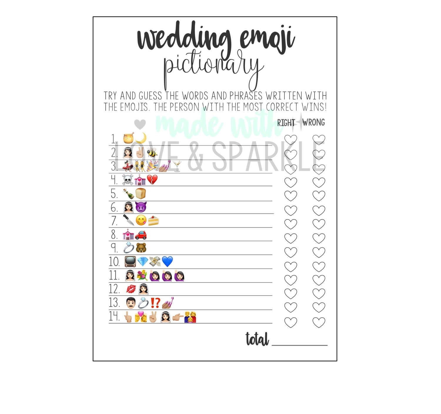 Wedding Emoji Pictionary Wedding Emoji Game Bridal Shower Emoji Game Bridal Shower Printable Game Printable Bridal Shower Games Etsy