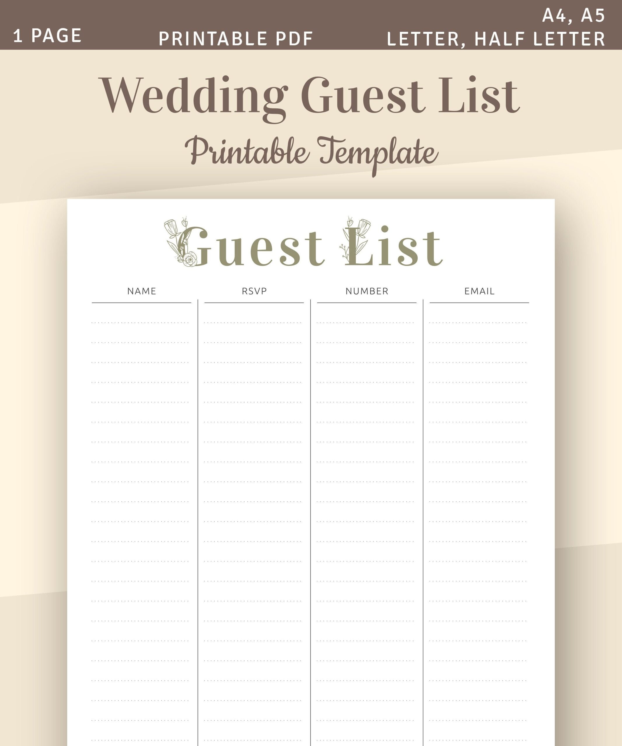 Printable Guest List Template For Wedding