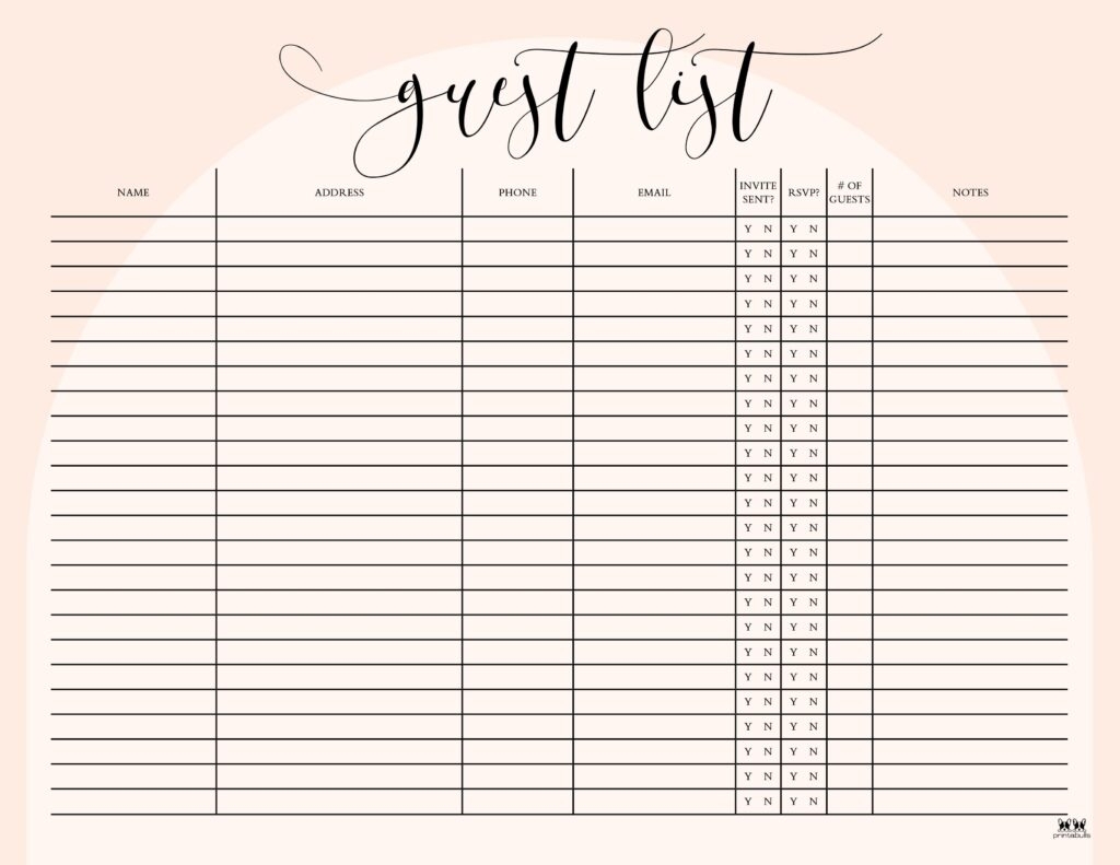 Wedding Guest List Templates 20 FREE Lists Printabulls