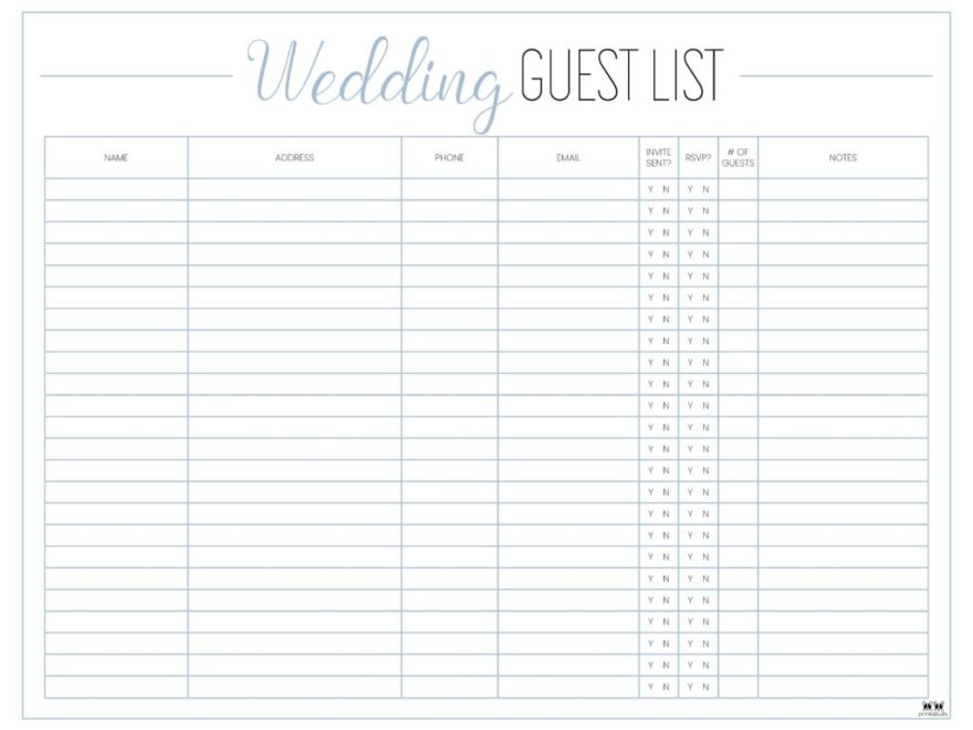 Wedding Guest List Templates 20 FREE Lists Printabulls