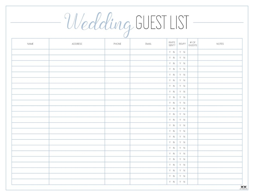 Wedding Guest List Templates 20 FREE Lists Printabulls