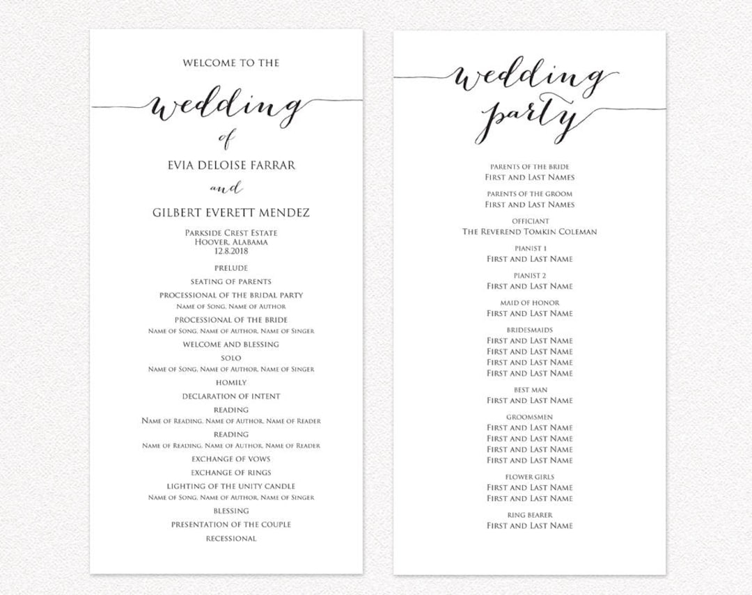 Printable Wedding Ceremony Program Template