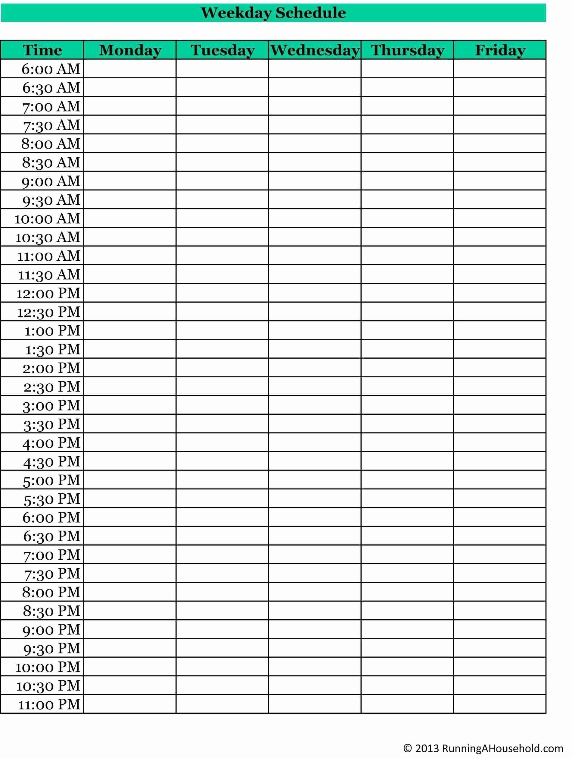 Printable 30 Minute Schedule Template