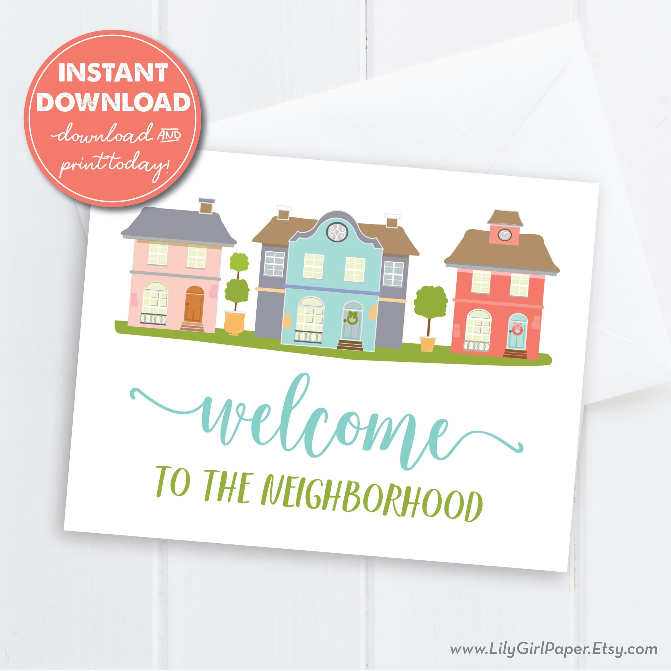 Welcome To The Neighborhood Cards Neighbor Housewarming Gift New Home Flat And Folded Greeting Card Instant Download Printable PDF Etsy