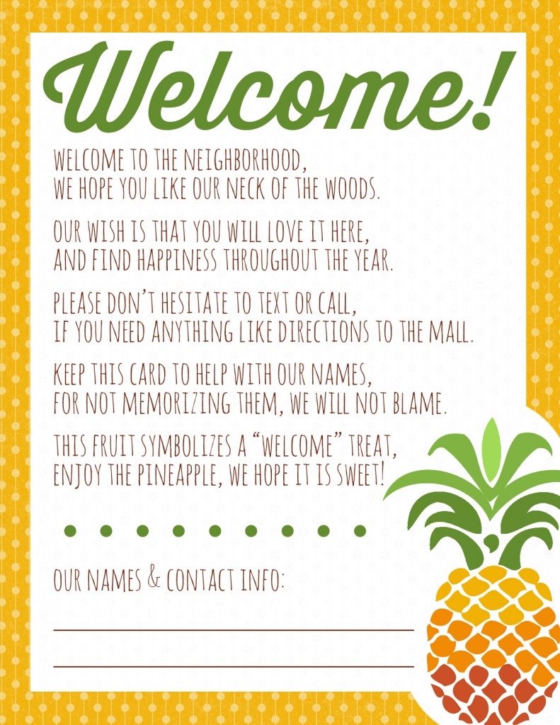 Welcome To The Neighborhood Pineapple Gift Printable