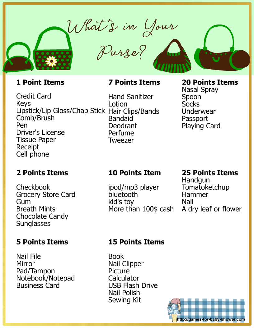 What s In Your Purse Free Printable Baby Shower Game