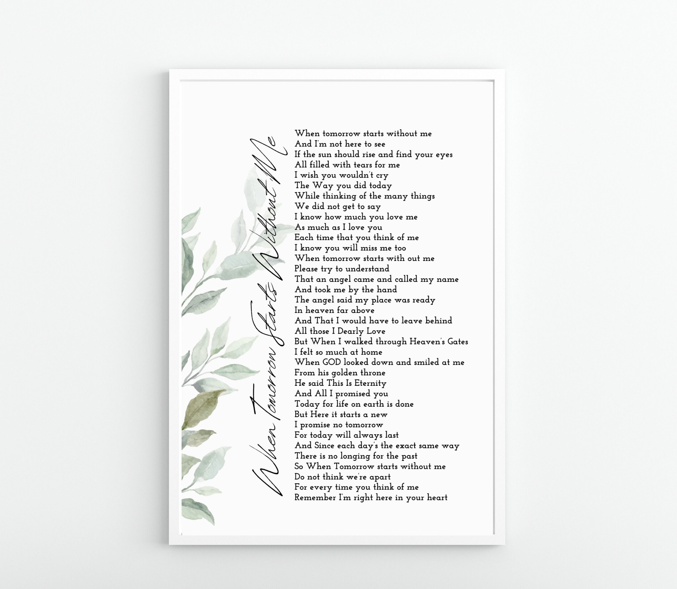 When Tomorrow Starts Without Me Printable Poem Digital Download Grief Quote A Letter From Heaven Bereavement Messages Etsy Canada