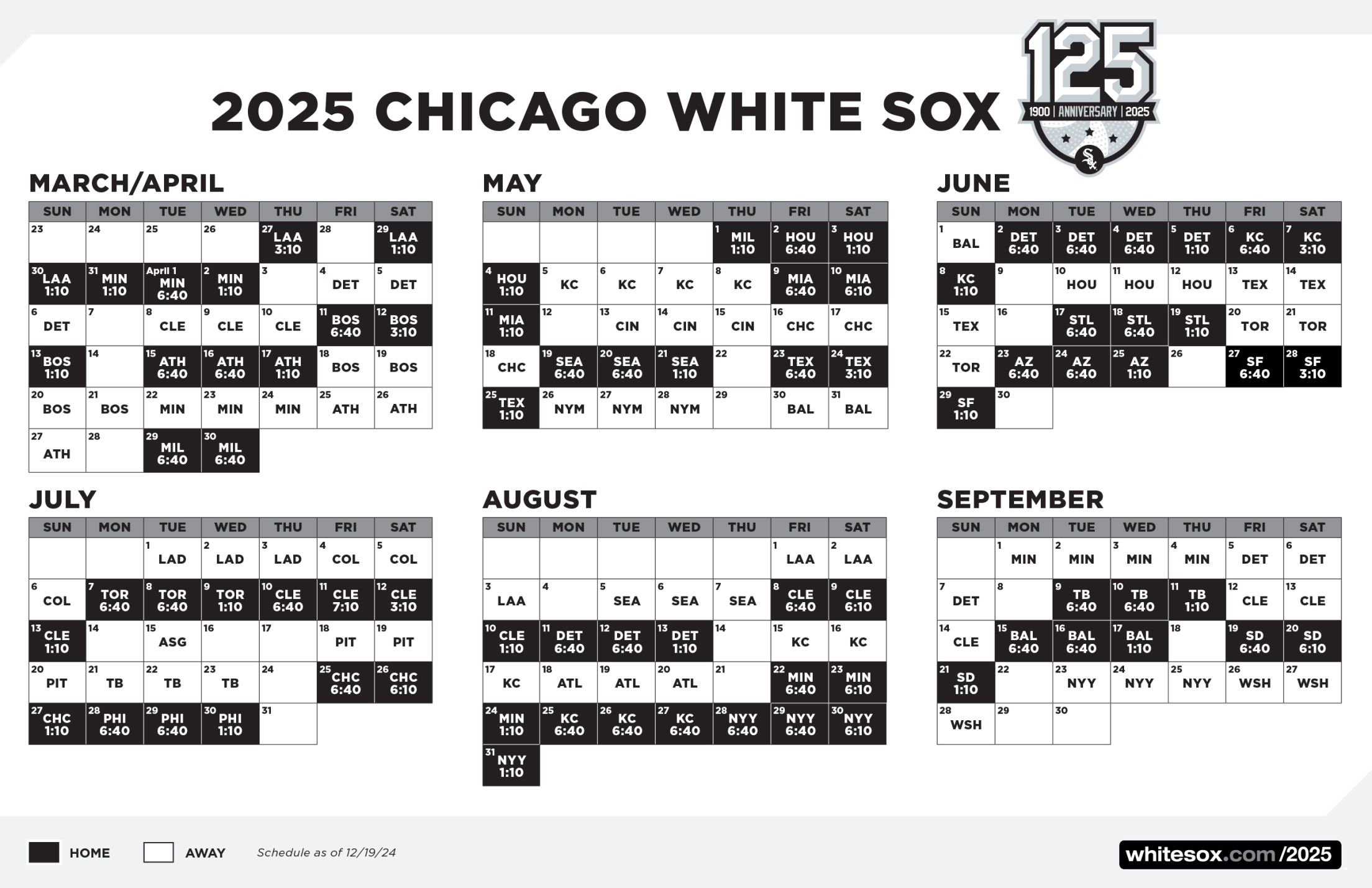 White Sox Printable Schedule Chicago White Sox