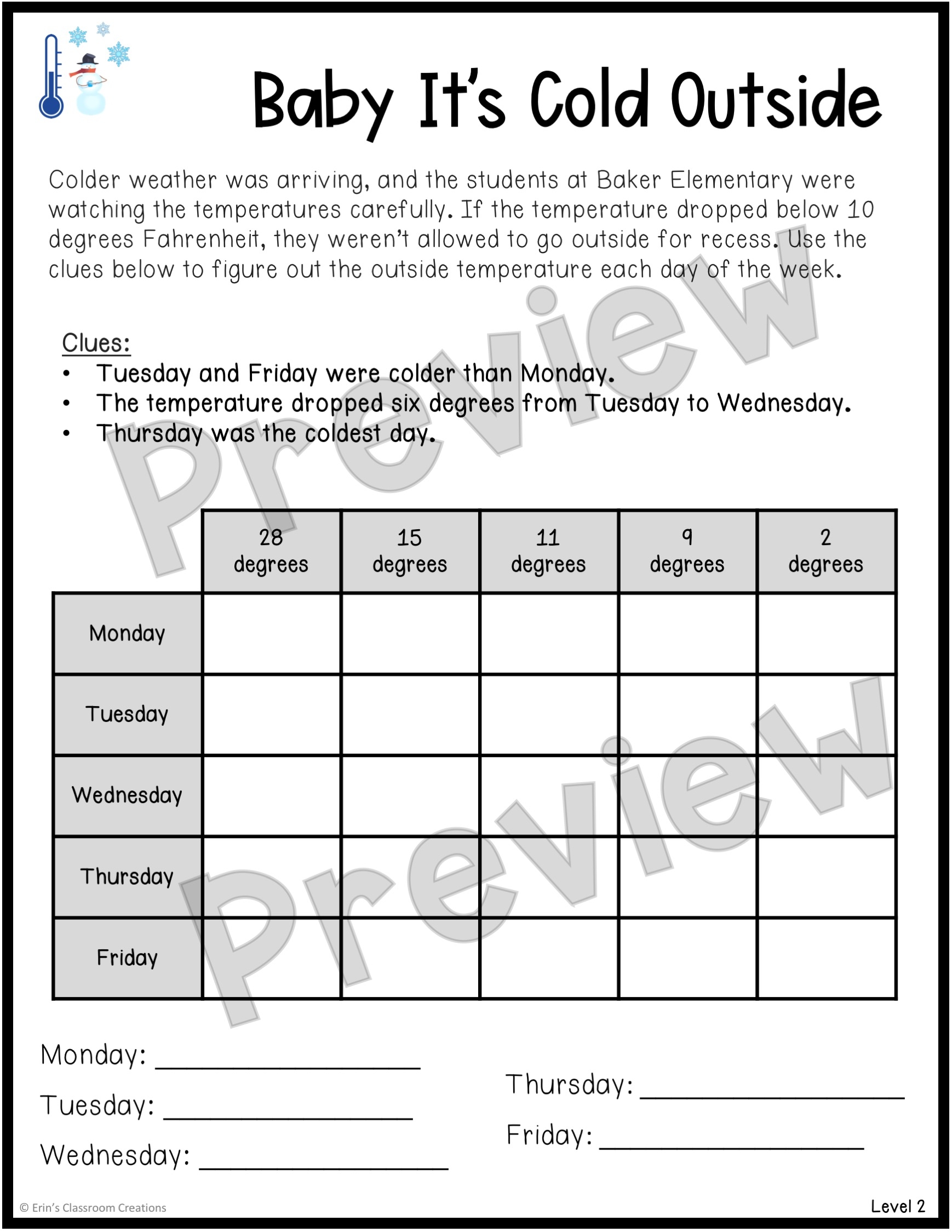 Winter Logic Puzzles Made By Teachers